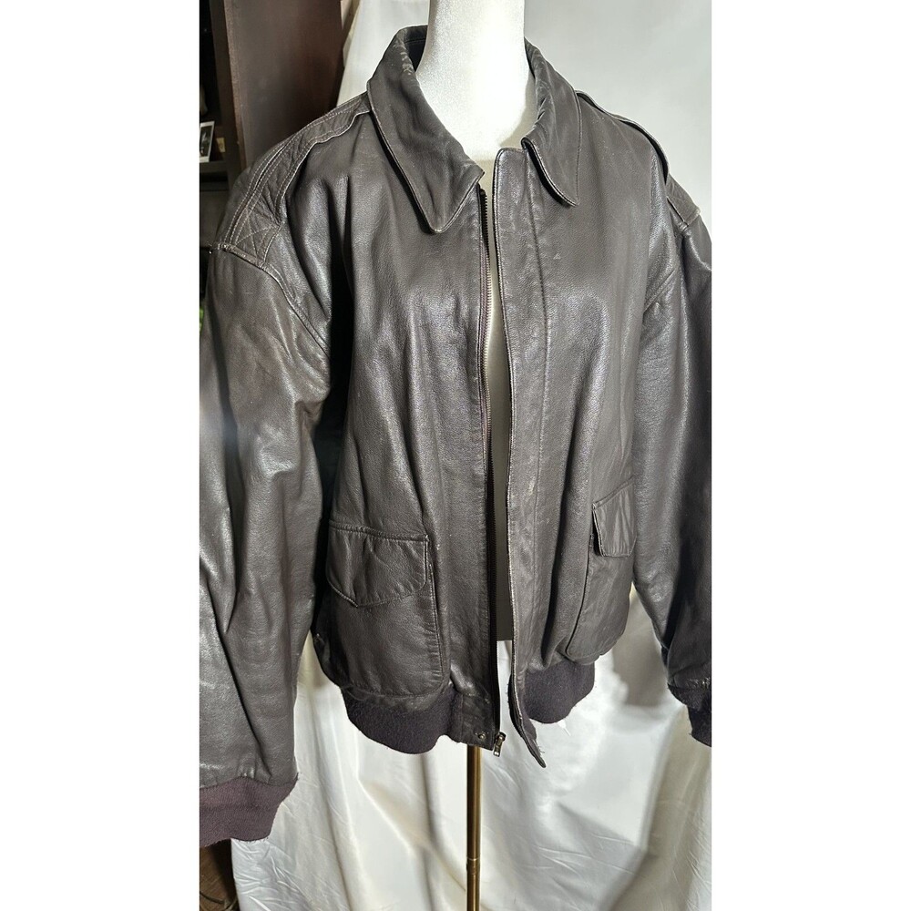 Air Force Black Leather Bomber Jacket Size XL - Vintage